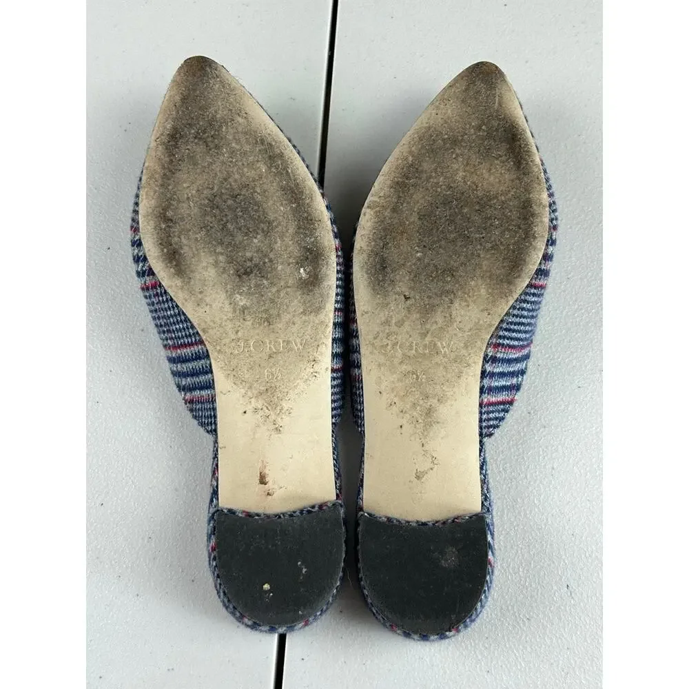 J. Crew Plaid Tweed Slip On Pointed Toe Cloth and Leather Flats Sz 6.5 MSRP $198